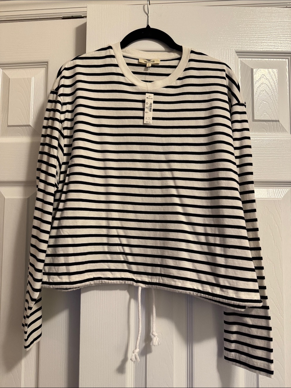 Madewell Striped Long-Sleeve Drawstring Top - Black & White Size S New With Tags